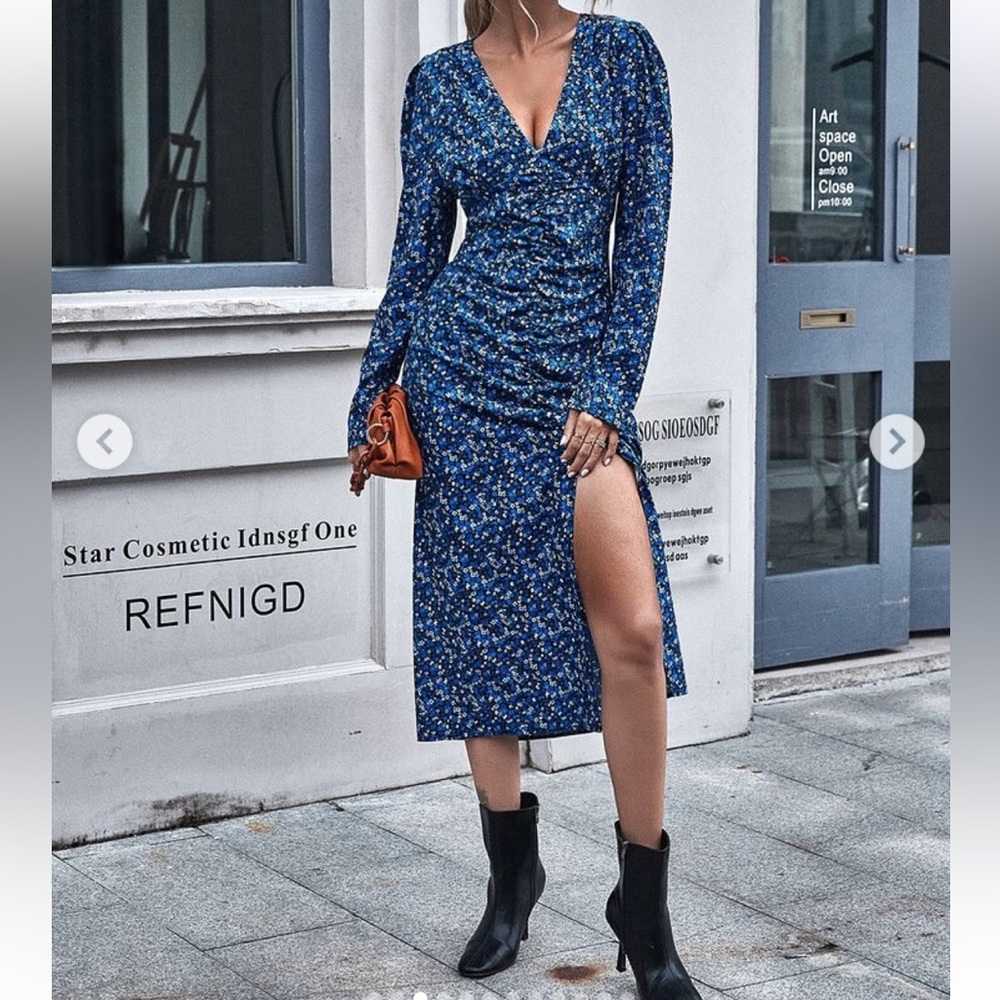 Zara Blue Floral V-Neck Blazer Dress